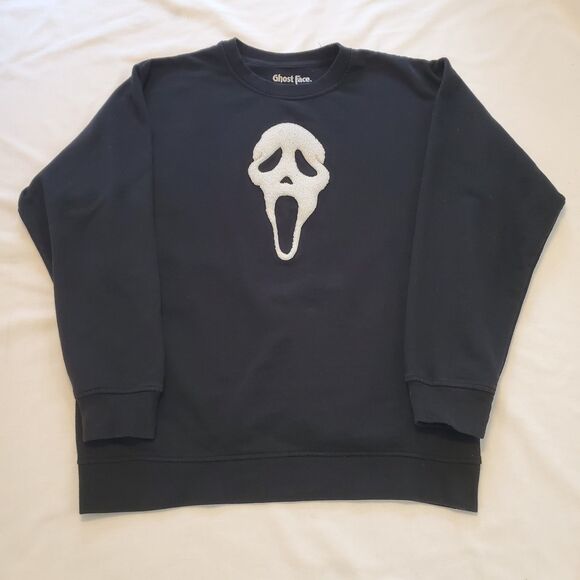 Ghost Face Mens Sz L Crewneck Sweatshirt Black Halloween Spooky Memorabilia Fall - Picture 3 of 6